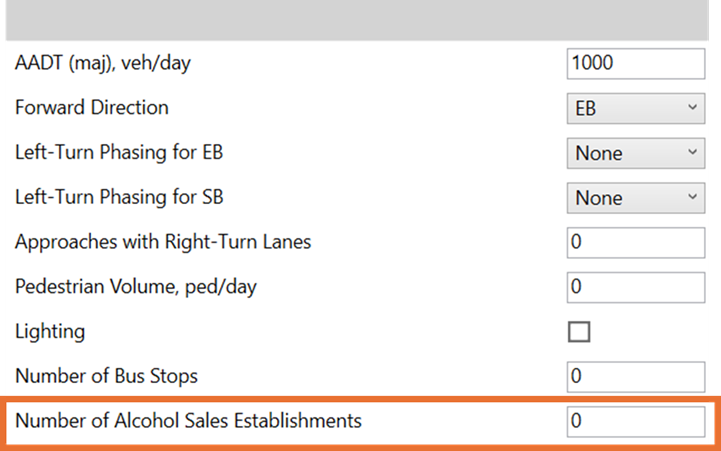 Input in HCS for number of Alcohol Sales Establishments
