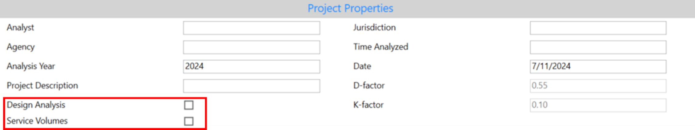 Planning level checkboxes in HCS Freeways