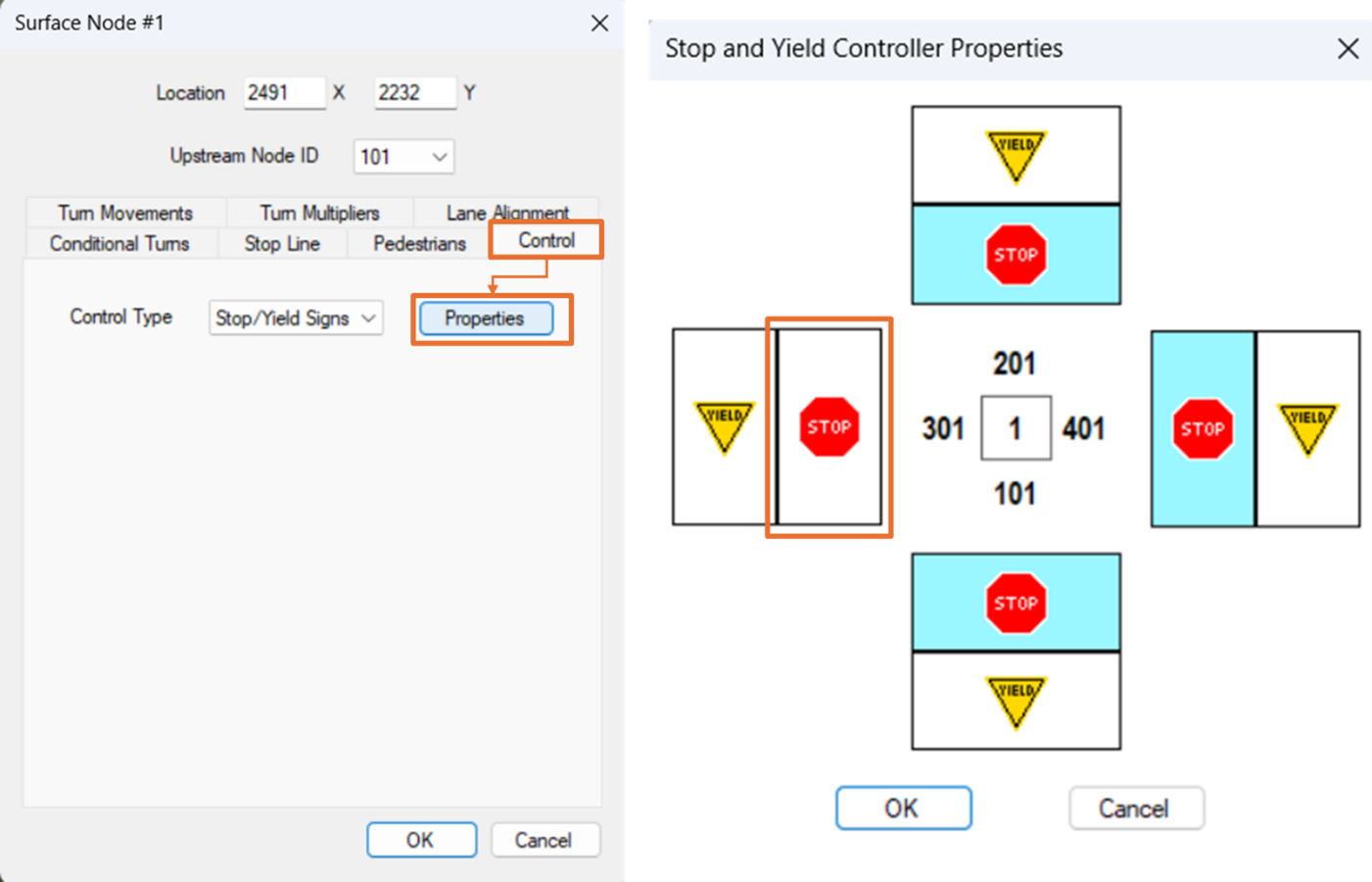 Defining the control type for each intersection approach