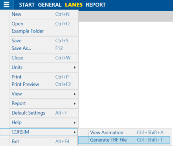 Exporting an HCS file to TSIS-CORSIM