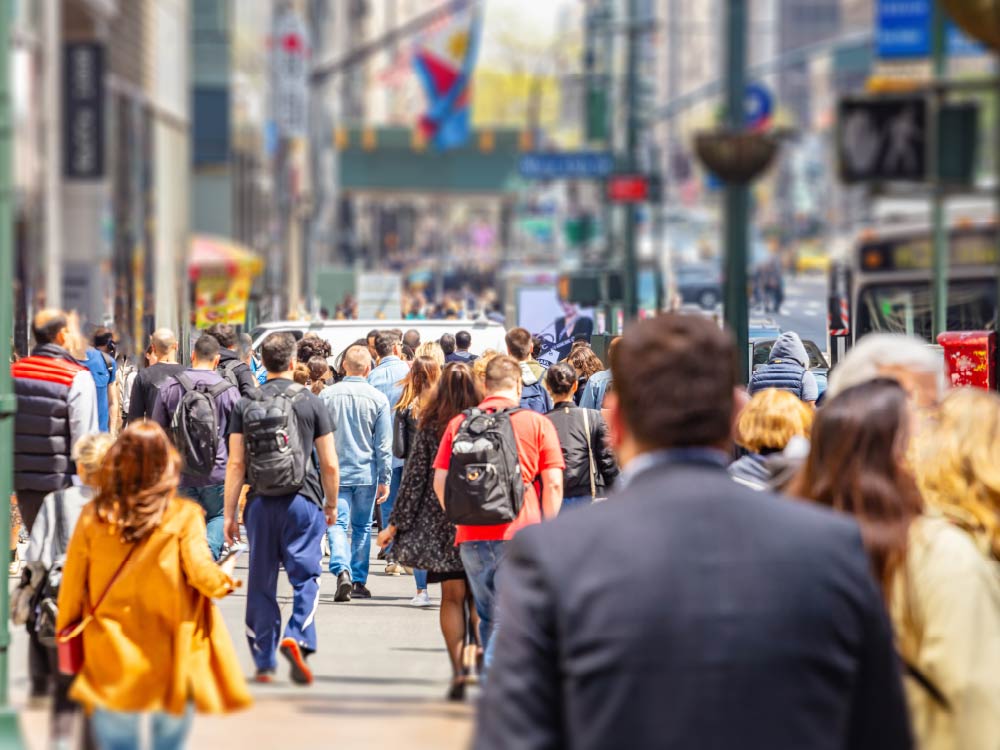 Large group of pedestrians walking