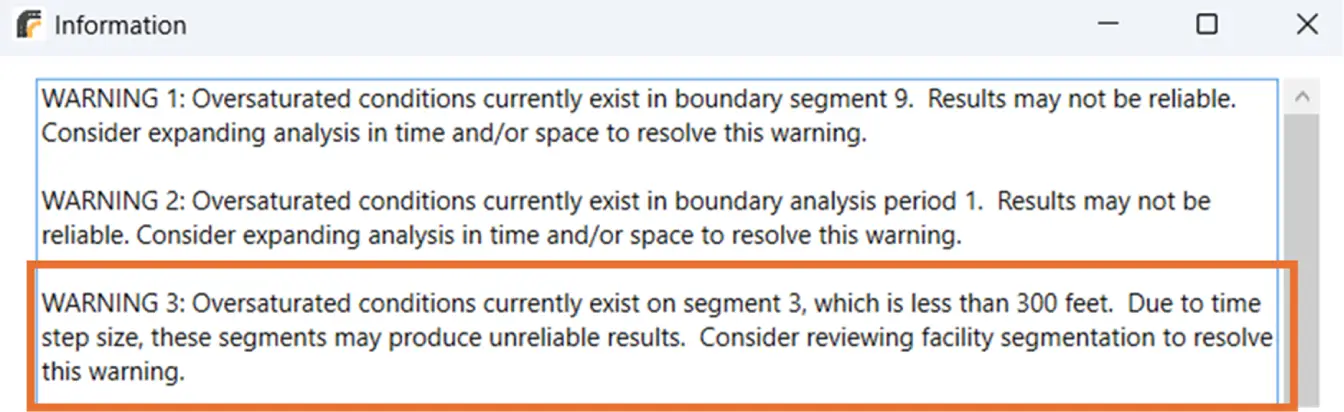 Warning message – segments shorter than 300 ft