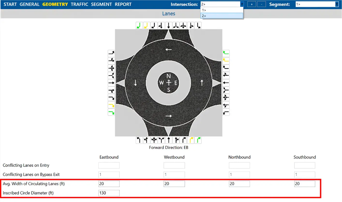Avg Width of Circulating Lanes setting in HCS Roundabouts Module